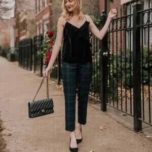 Tuckernuck Green Blue Plaid High Rise Wool Ankle Pant Trouser NEW Medium Prep